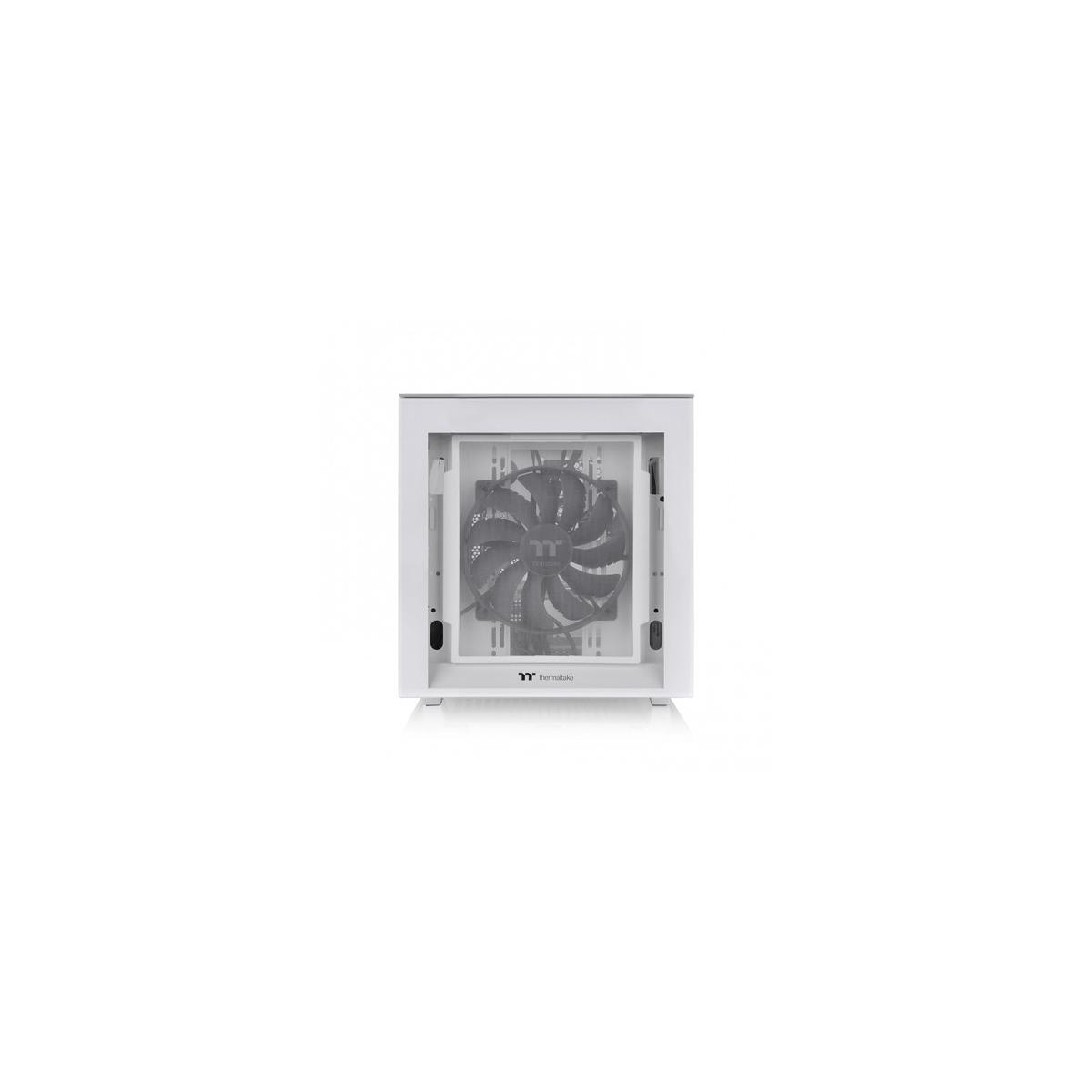 Ventola bianca per case PC con pale nere e logo Thermaltake.