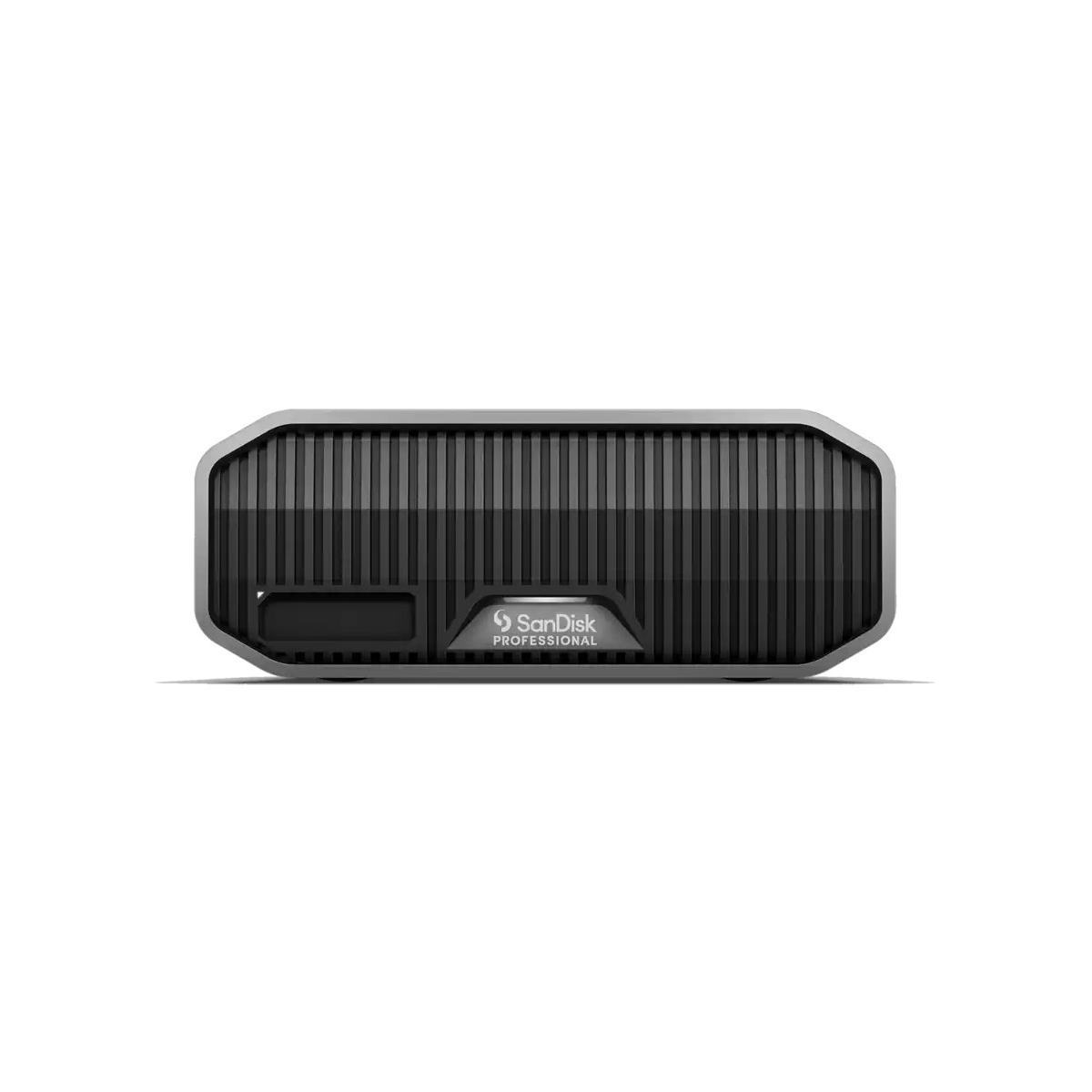 Un'unità esterna SanDisk Professional nera con superficie a coste.