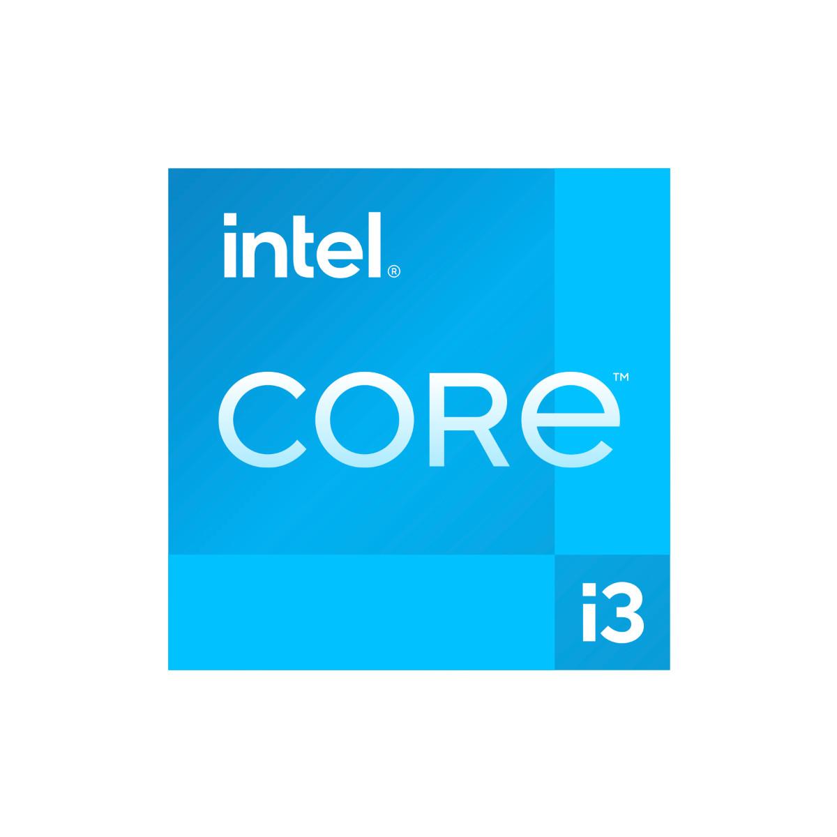 Intel Core i3 logo on a blue background.