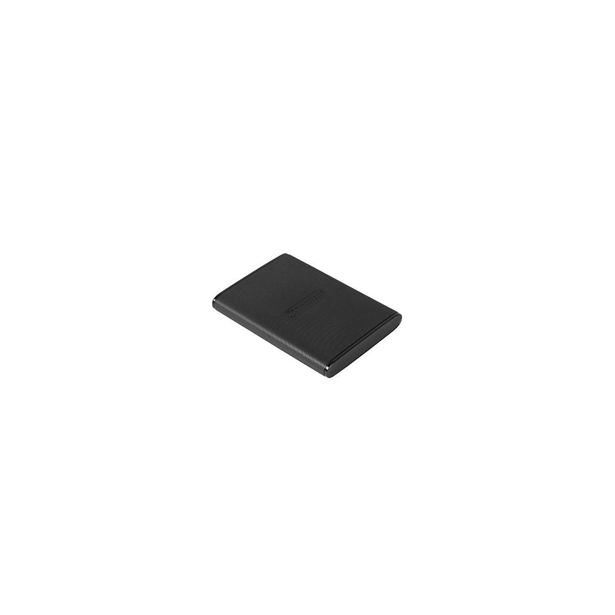 A black external hard drive enclosure rests on a white background.