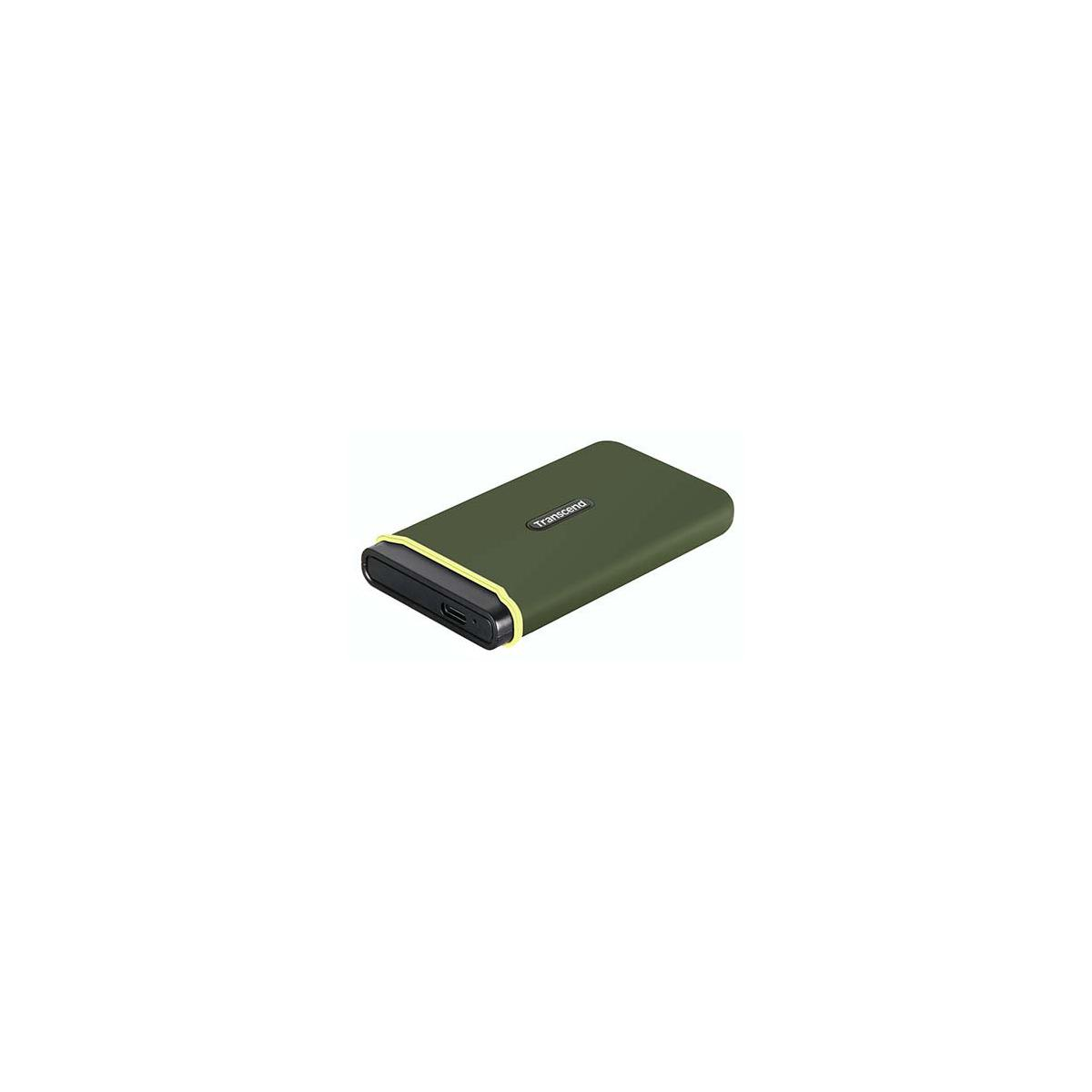 A dark green external hard drive enclosure with a yellow trim.