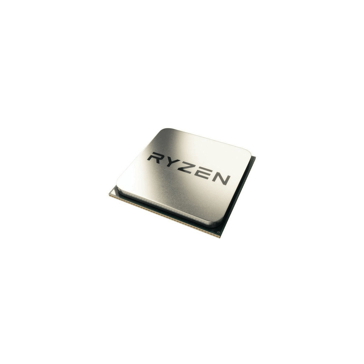 Un processore d'argento per computer con testo RYZEN su sfondo bianco.