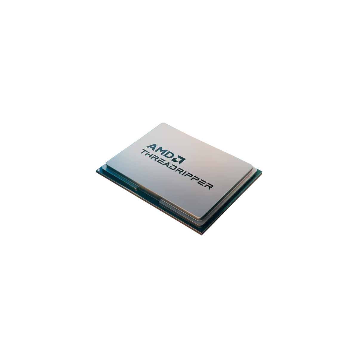 A silver AMD Threadripper processor on a white background.