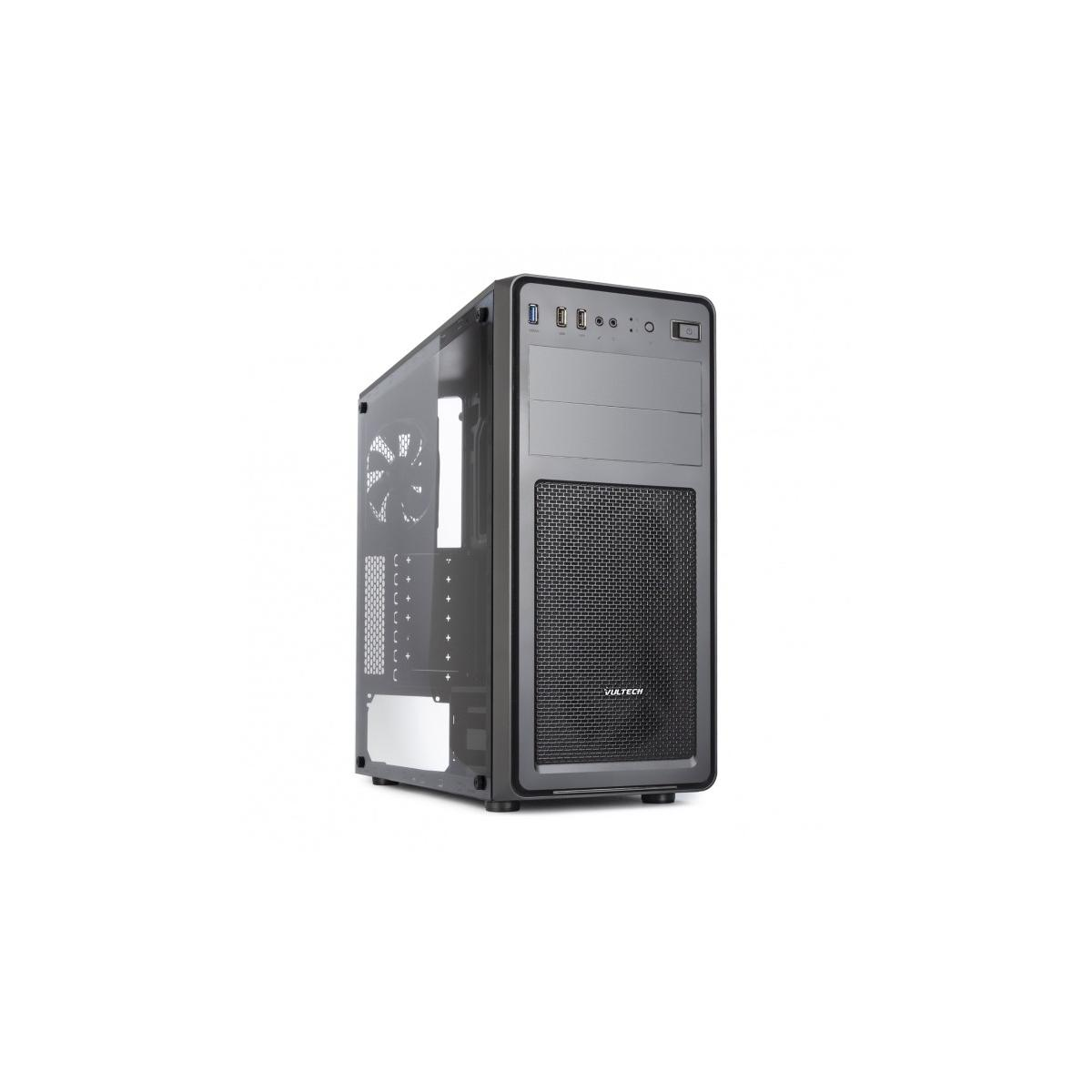 Un case per computer nero con finestra laterale e ventola visibile.