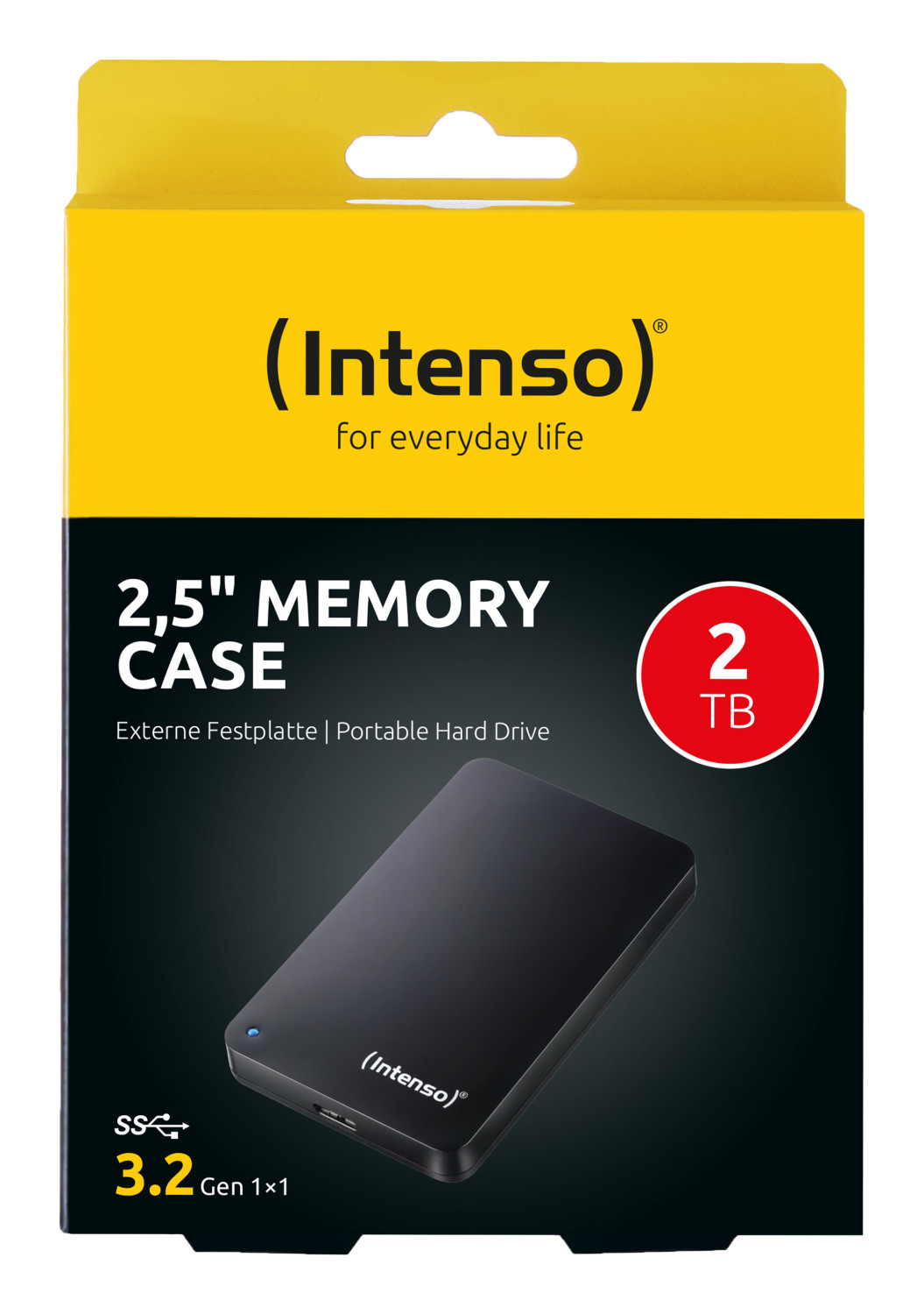 Custodia di memoria Intenso nera da 2,5 pollici da 2 TB.