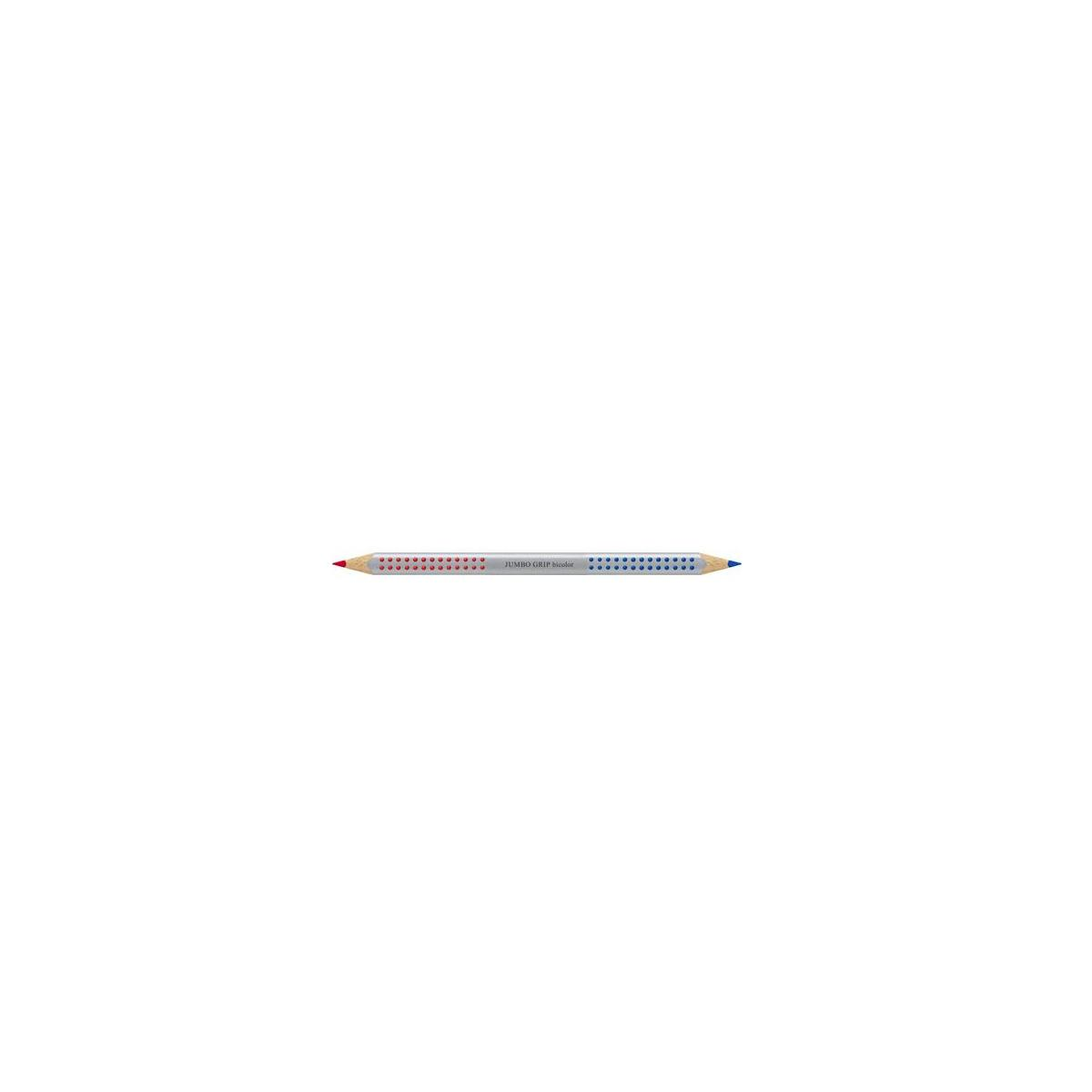 Ein roter und blauer Bicolor-Buntstift mit Griffpunkten auf weißem Hintergrund.
