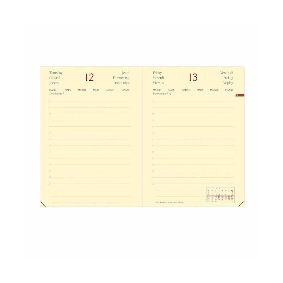 Vista de agenda diaria para 12 y 13 de marzo con franjas horarias y calendario.