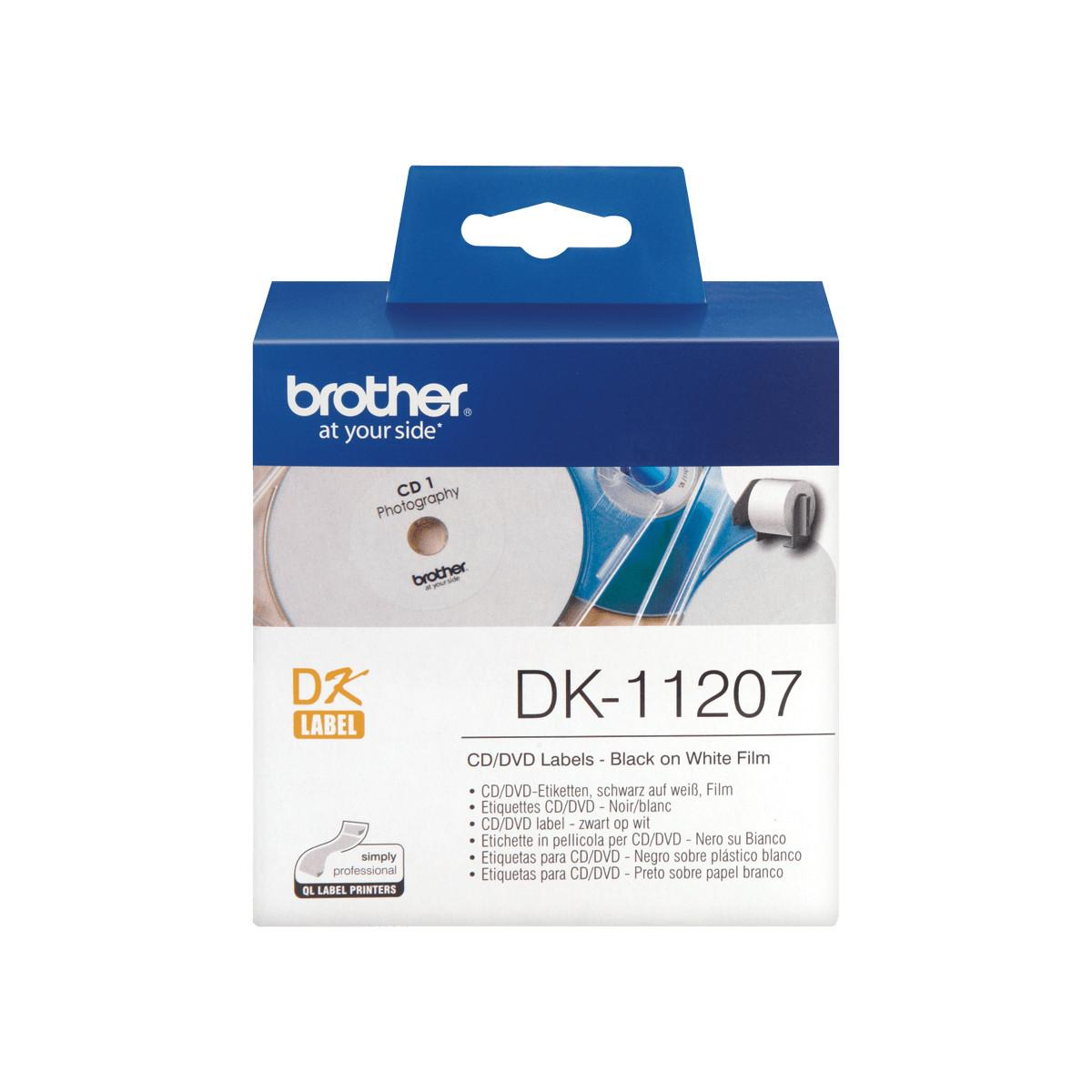 Etichette Brother CD/DVD DK-11207 su film bianco, con immagine CD.