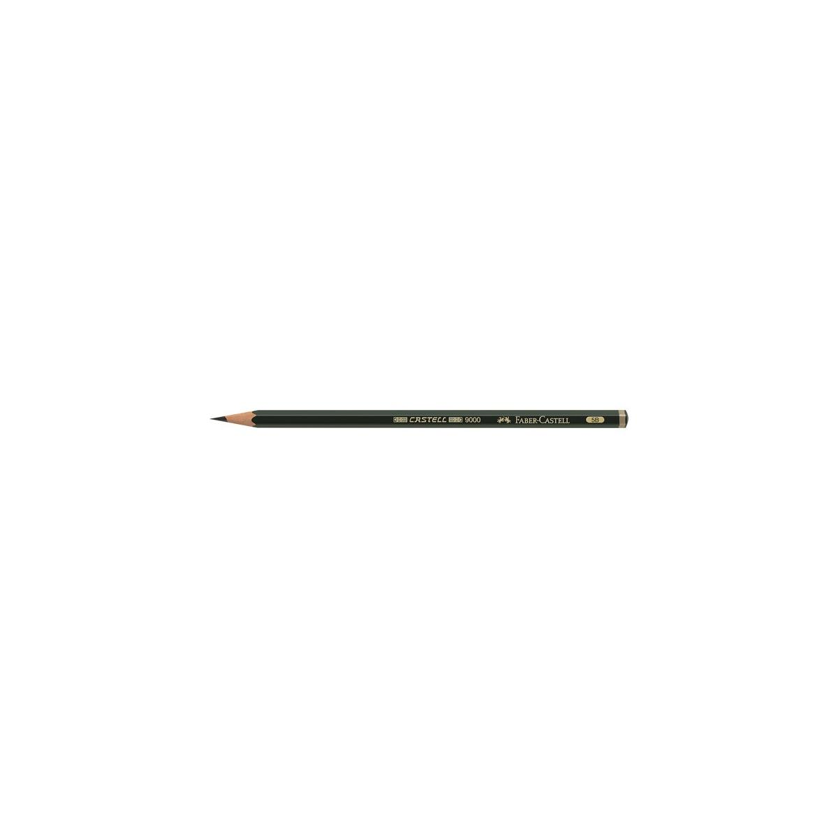 Ein gespitzter Graphitstift mit dunkelgrünem Schaft und goldener Schrift ist auf weißem Grund.