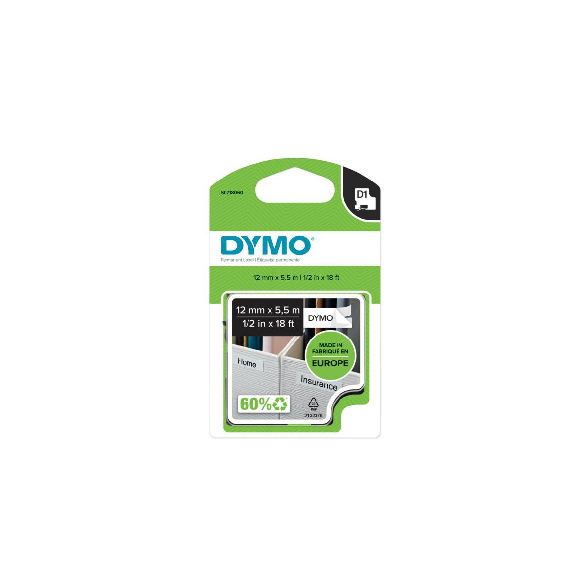 DYMO D1 Etikettenrolle 12mm, 5.5m, Home/Insurance, Made in Europe.