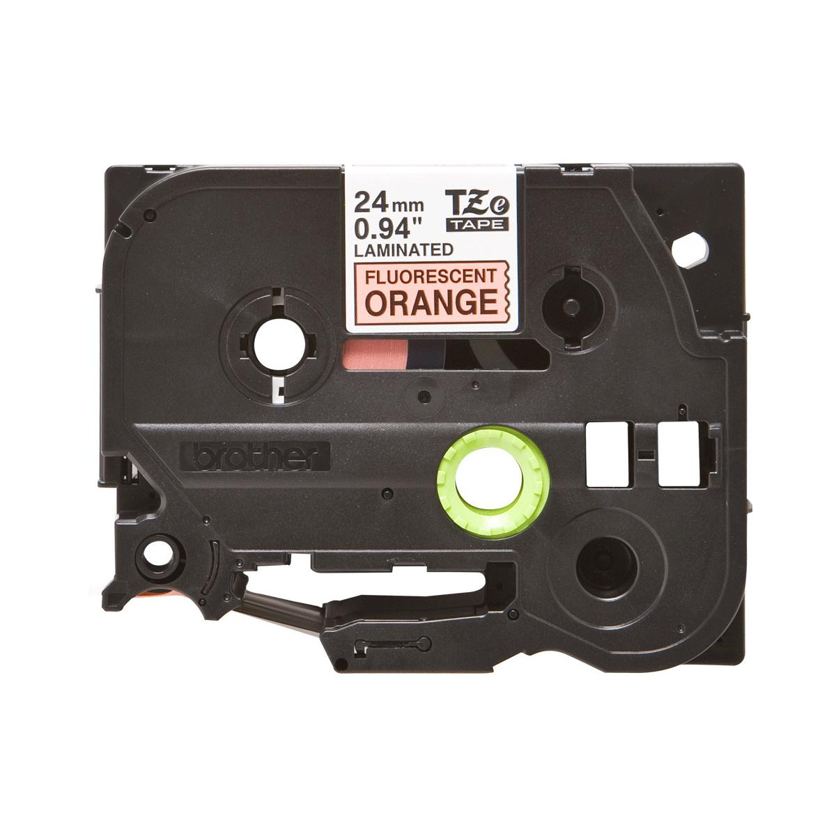 Cassette noire avec ruban orange fluorescent de 24 mm. Brother TZe.