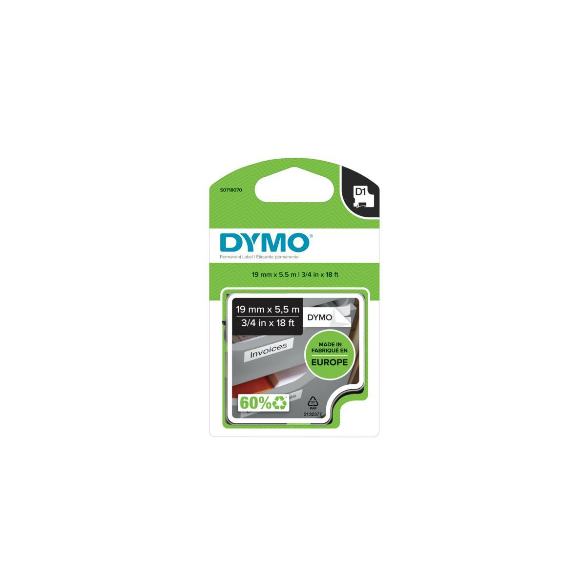 Etichetta DYMO D1, 19mm x 5.5m, per fatture, made in Europe.