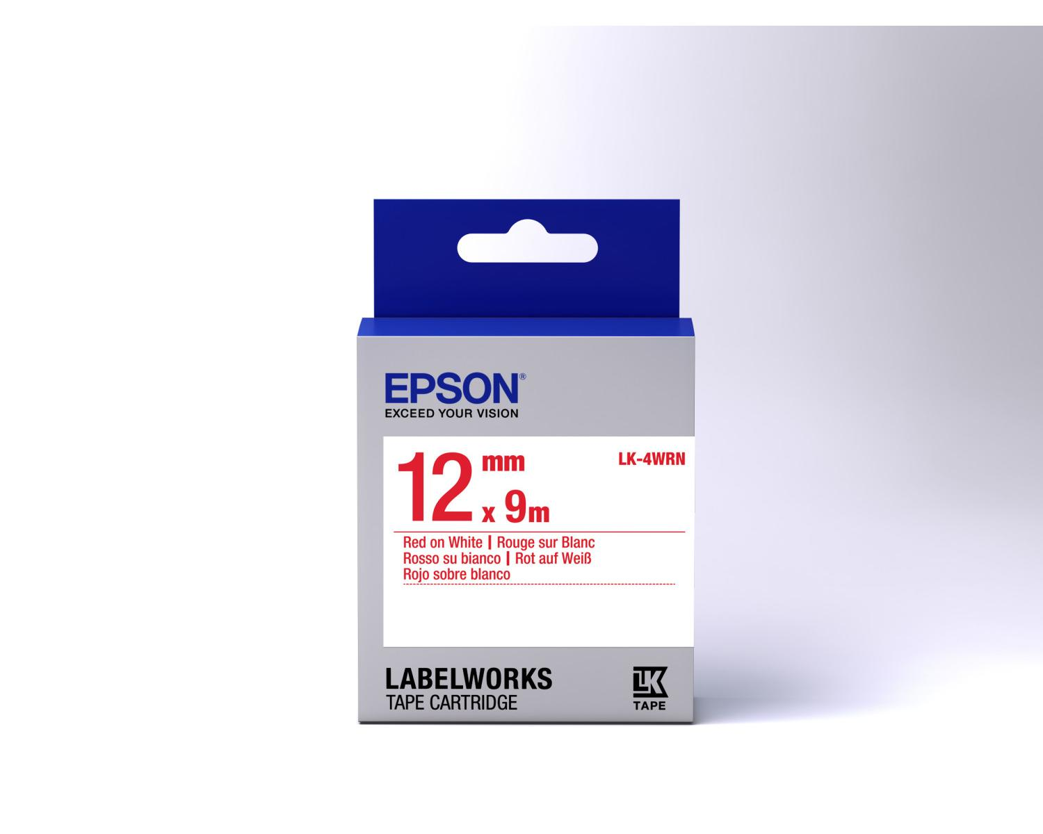 Epson-Klebebandkassette, 12mm x 9m, rot auf weiß, LK-4WRN.