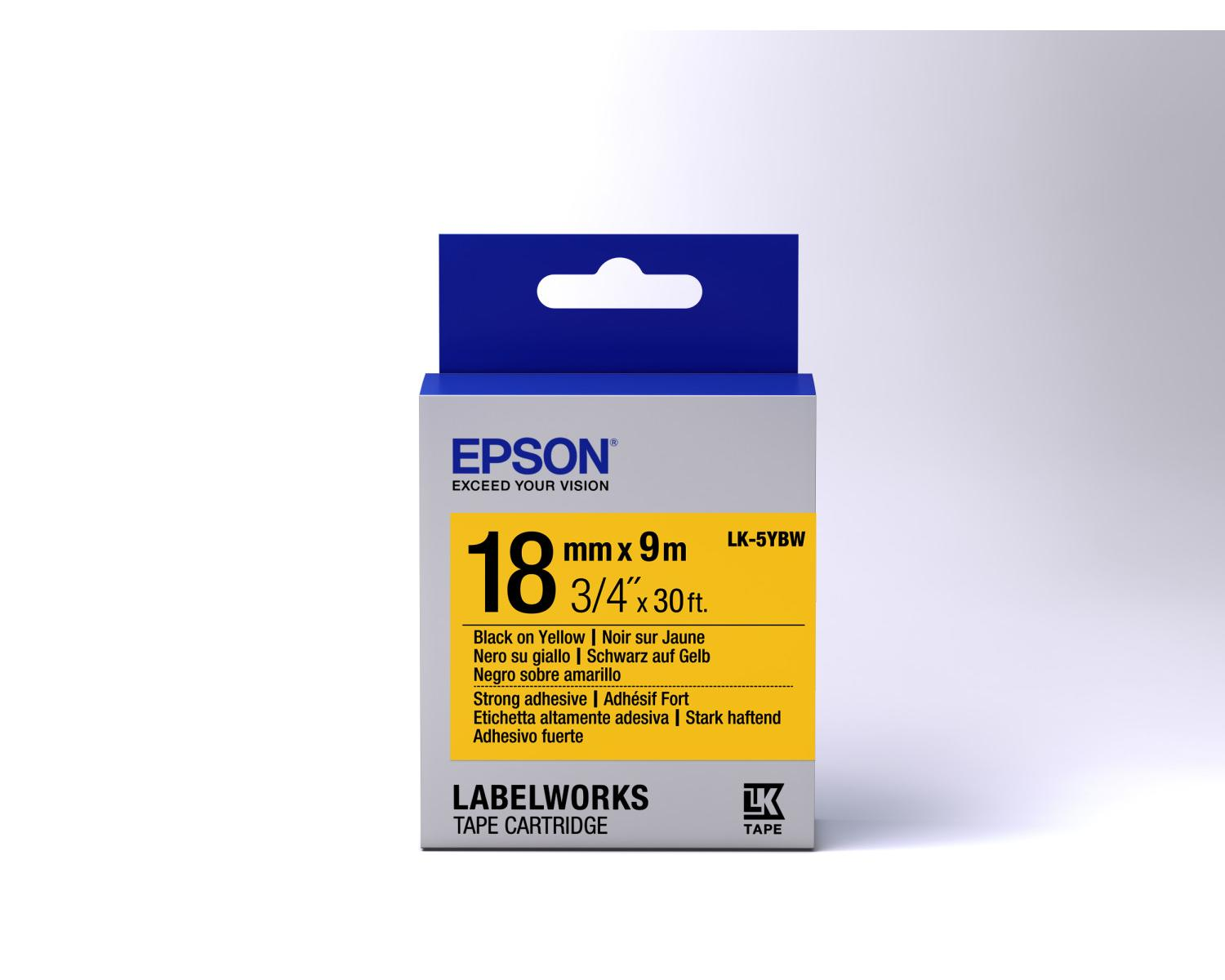Epson Labelworks Bandkassette: 18mm x 9m, Schwarz auf Gelb, Stark haftend.