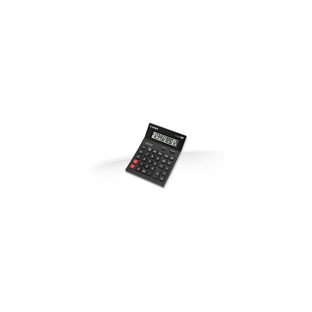 Calculatrice Canon noire affichant des chiffres.