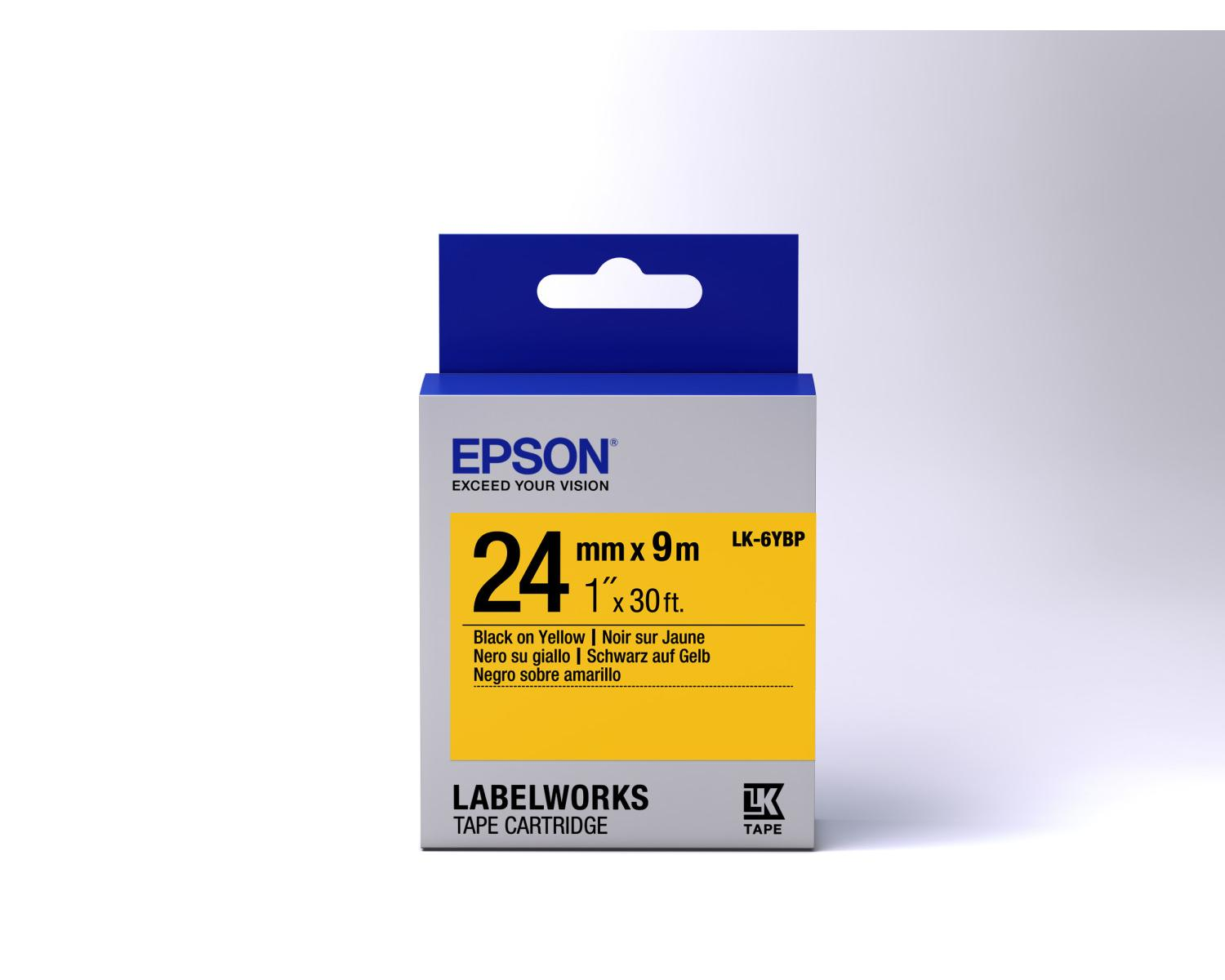 Epson Bandkassette LK-6YBP, 24 mm x 9 m, Schwarz auf Gelb.
