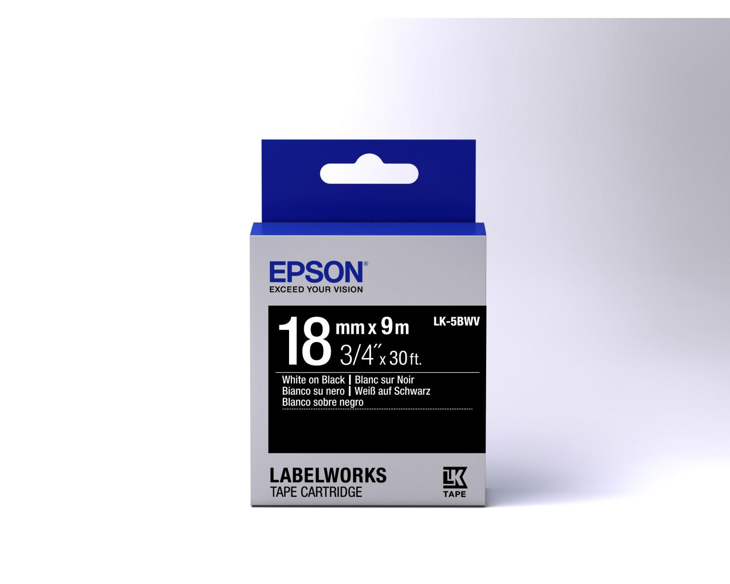 Epson Labelworks Bandkassette, 18mm x 9m, weiß auf schwarz.