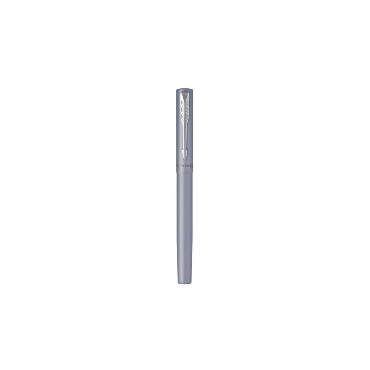 Ein silberner Parker-Stift mit Pfeilclip auf weißem Hintergrund.