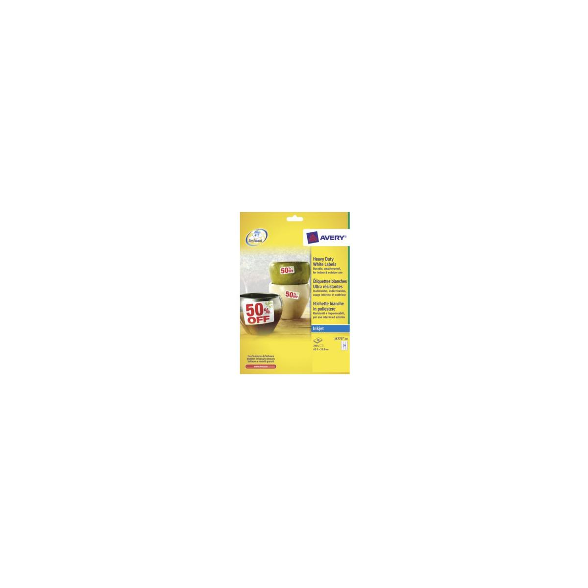 Avery Heavy Duty weiße Etiketten mit 50% Rabatt, für Tintenstrahldrucker.