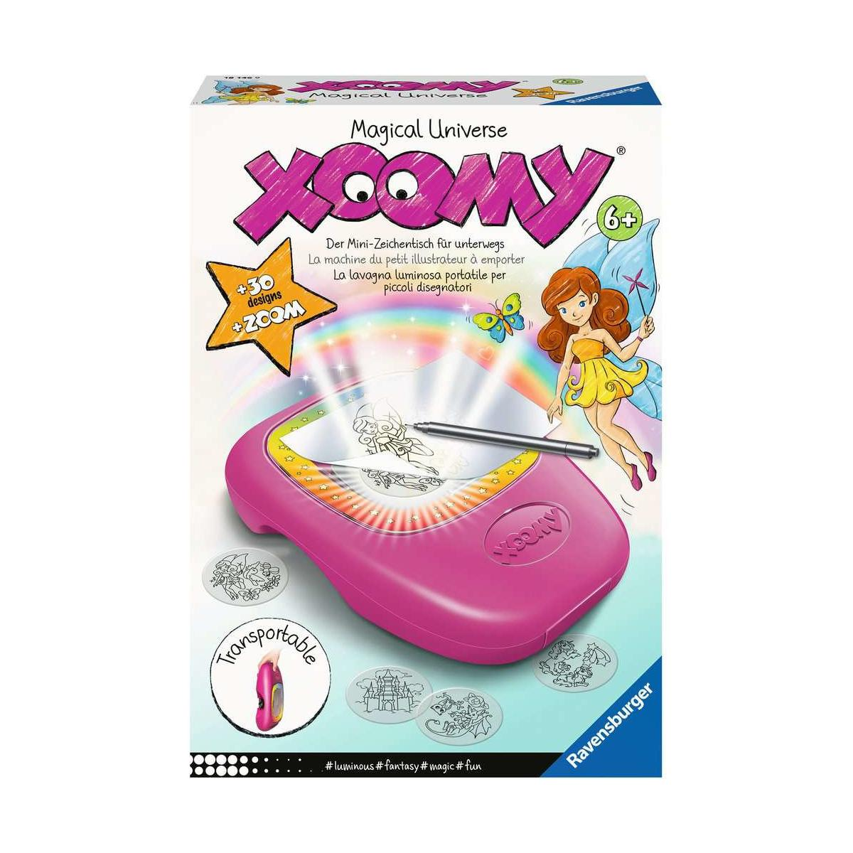 Packung des Xoomy Zeichenbretts mit einer Fee, Schmetterlingen und Regenbogen.