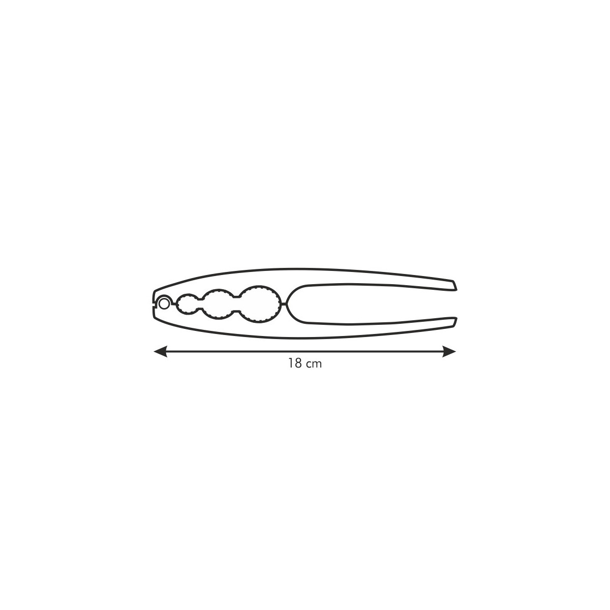 Eine schematische Zeichnung einer Nussknackerzange mit einer Längenangabe von 18 cm.
