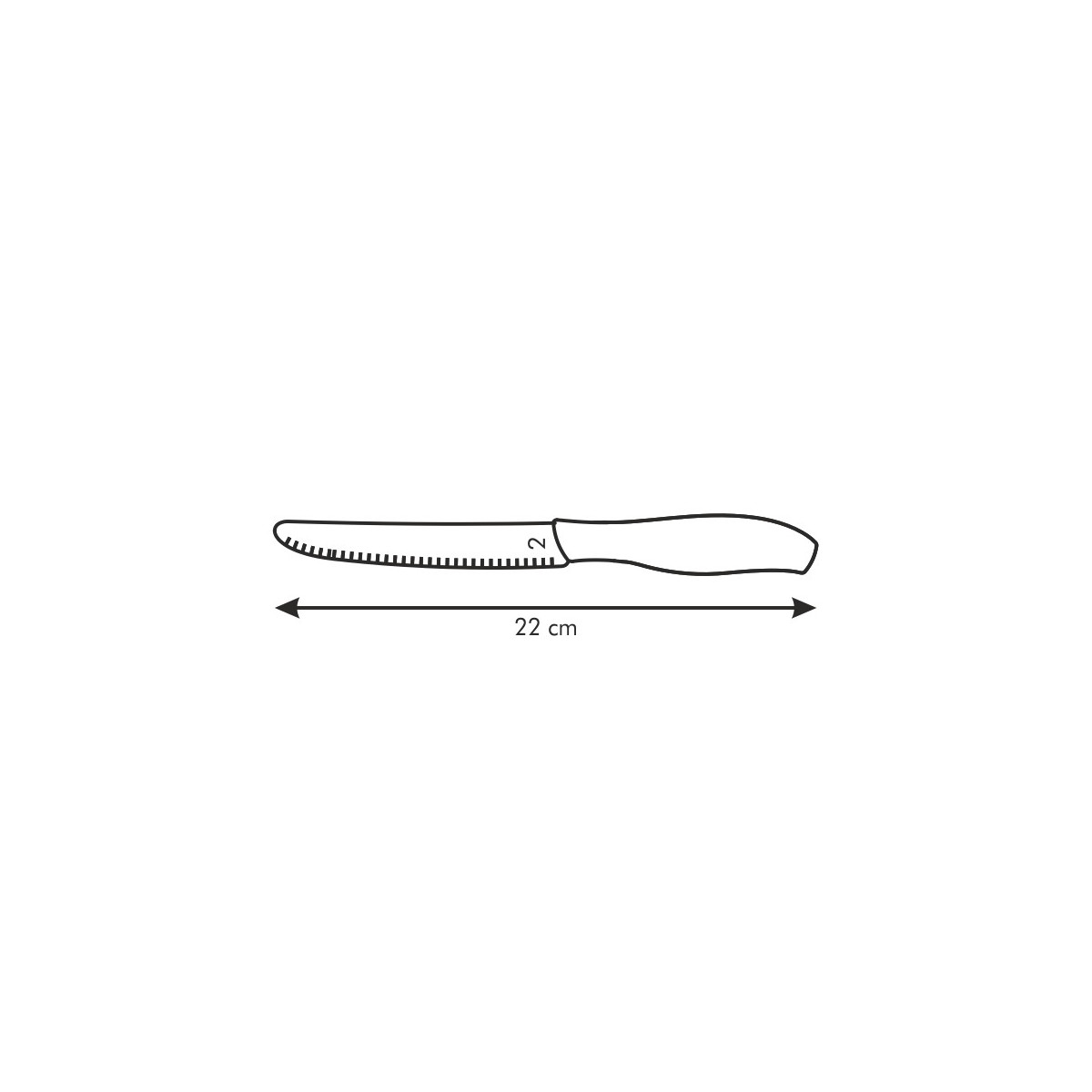 Ein Messer mit Sägezahnschliff, 22 cm lang, mit einem Griff.