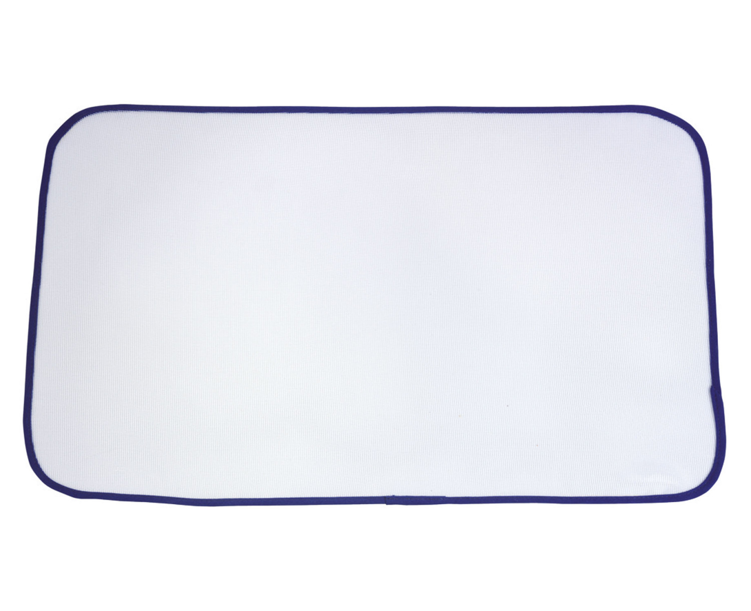Una rete bianca con bordo blu su sfondo bianco.