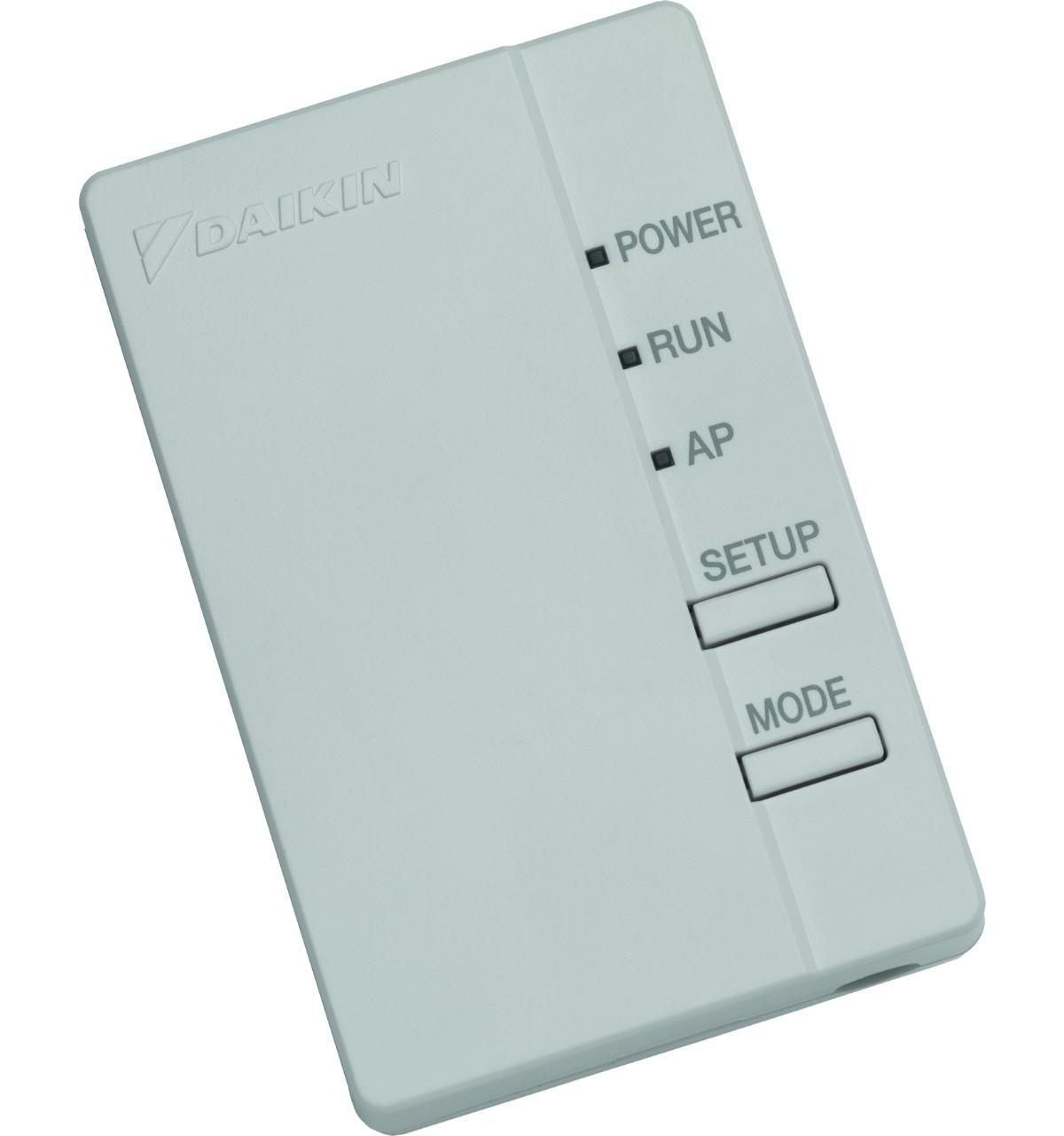 Un dispositivo bianco Daikin con etichette per Power, Run, AP, Setup e Mode.