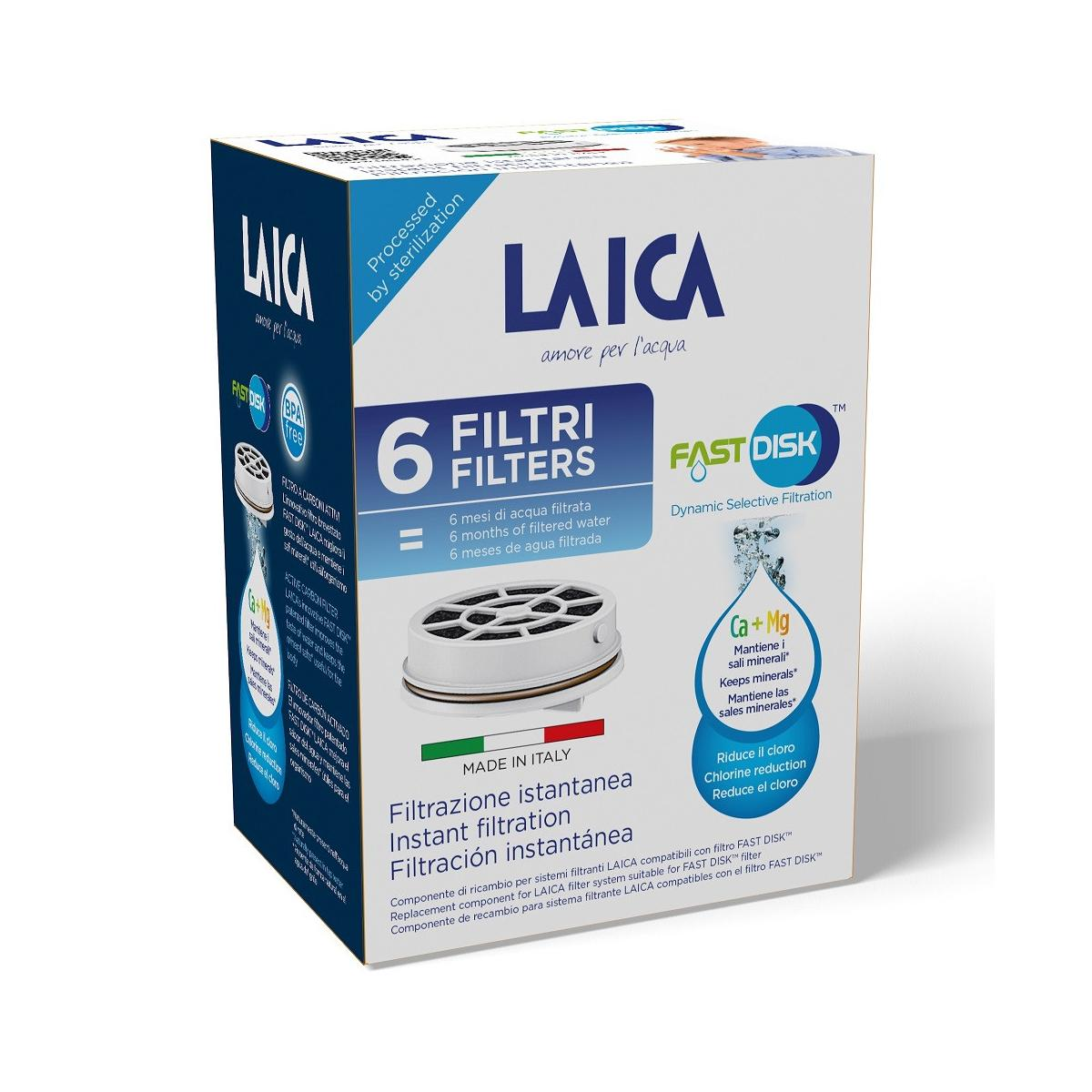 Confezione da 6 filtri acqua LAICA, tipo FAST DISK, per filtrazione istantanea.