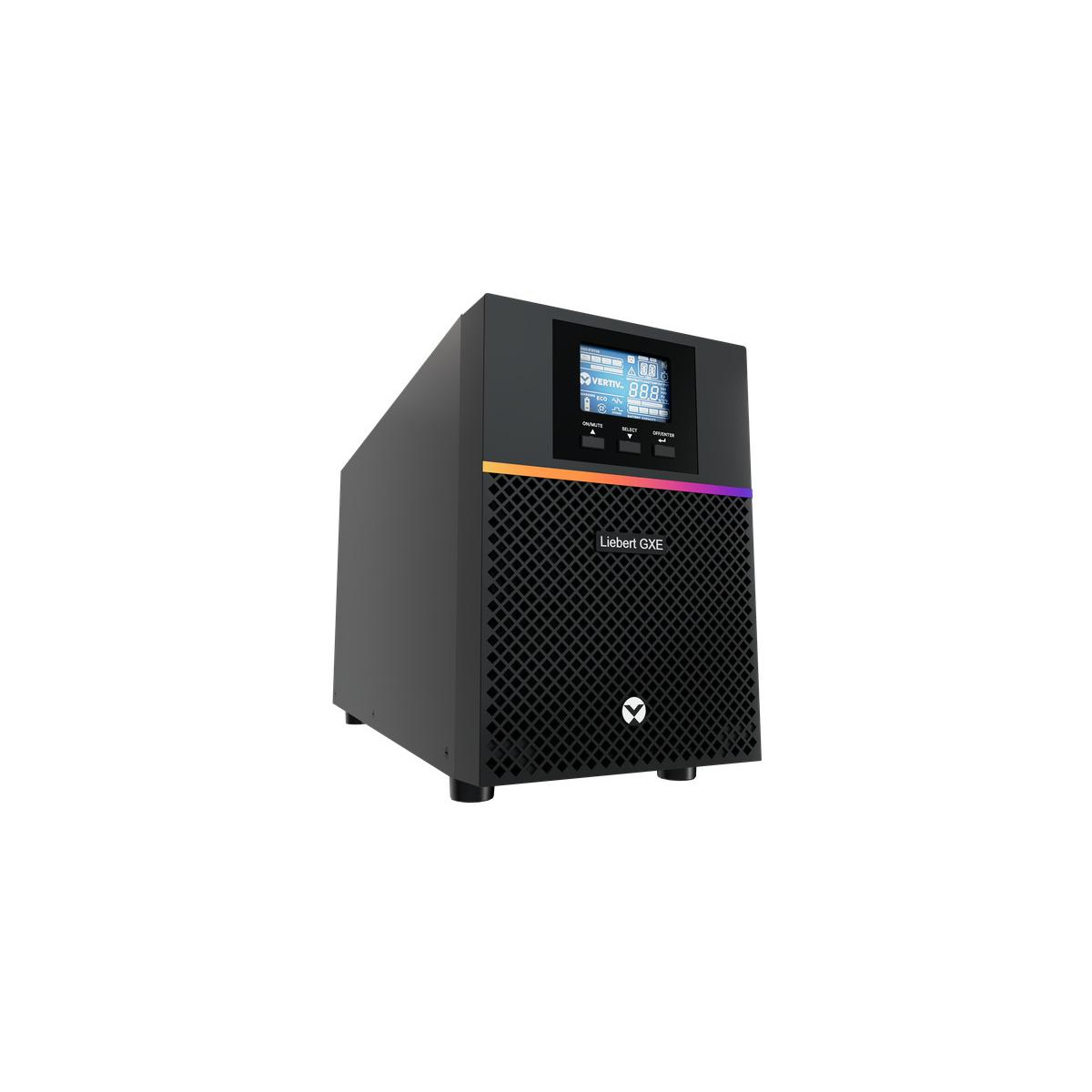 Un server UPS Liebert GXE nero con display digitale e pulsanti di controllo in alto.