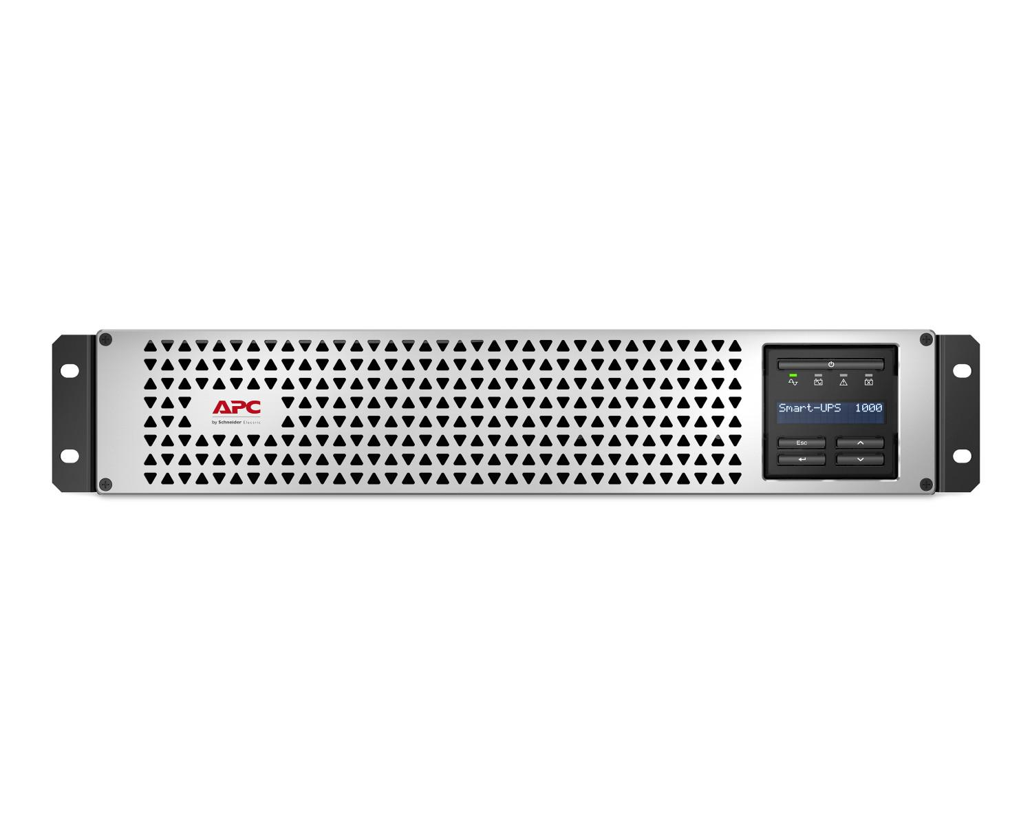 Ein grauer APC Smart-UPS 1000 mit Lüftungsschlitz und LCD-Display.