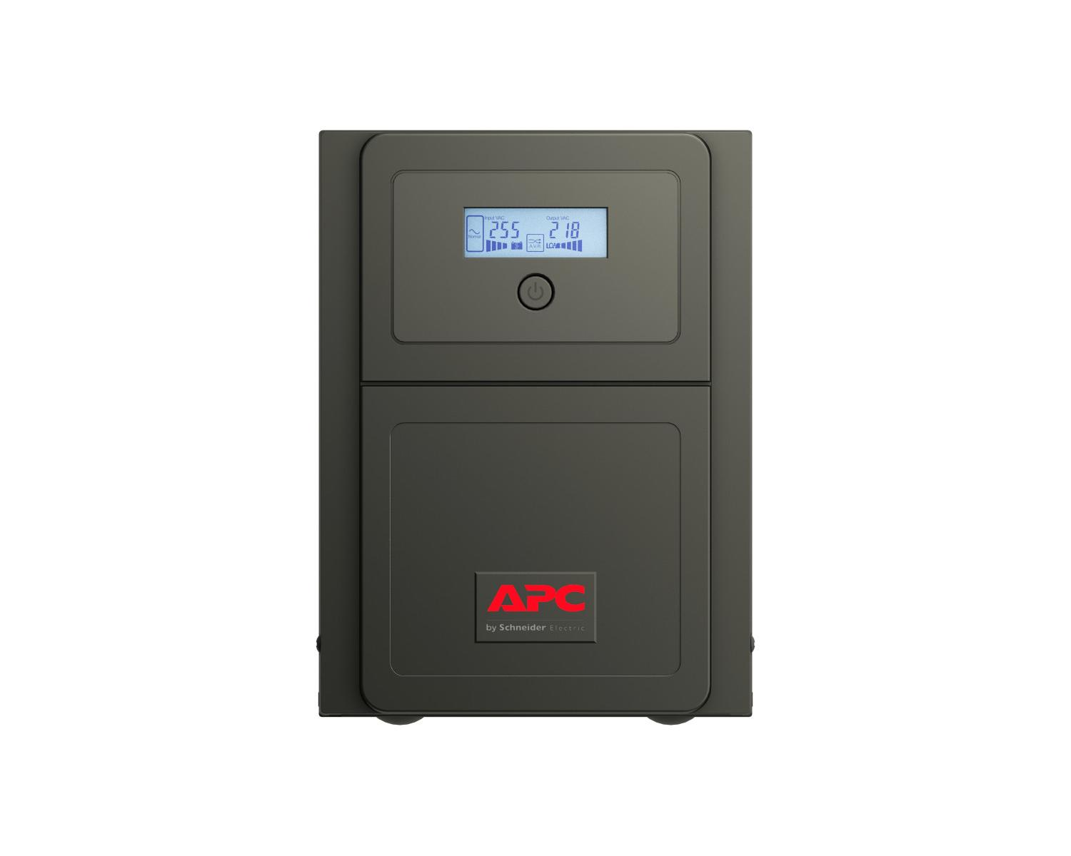 Dispositivo UPS APC nero con display digitale che mostra '255' e '218'.