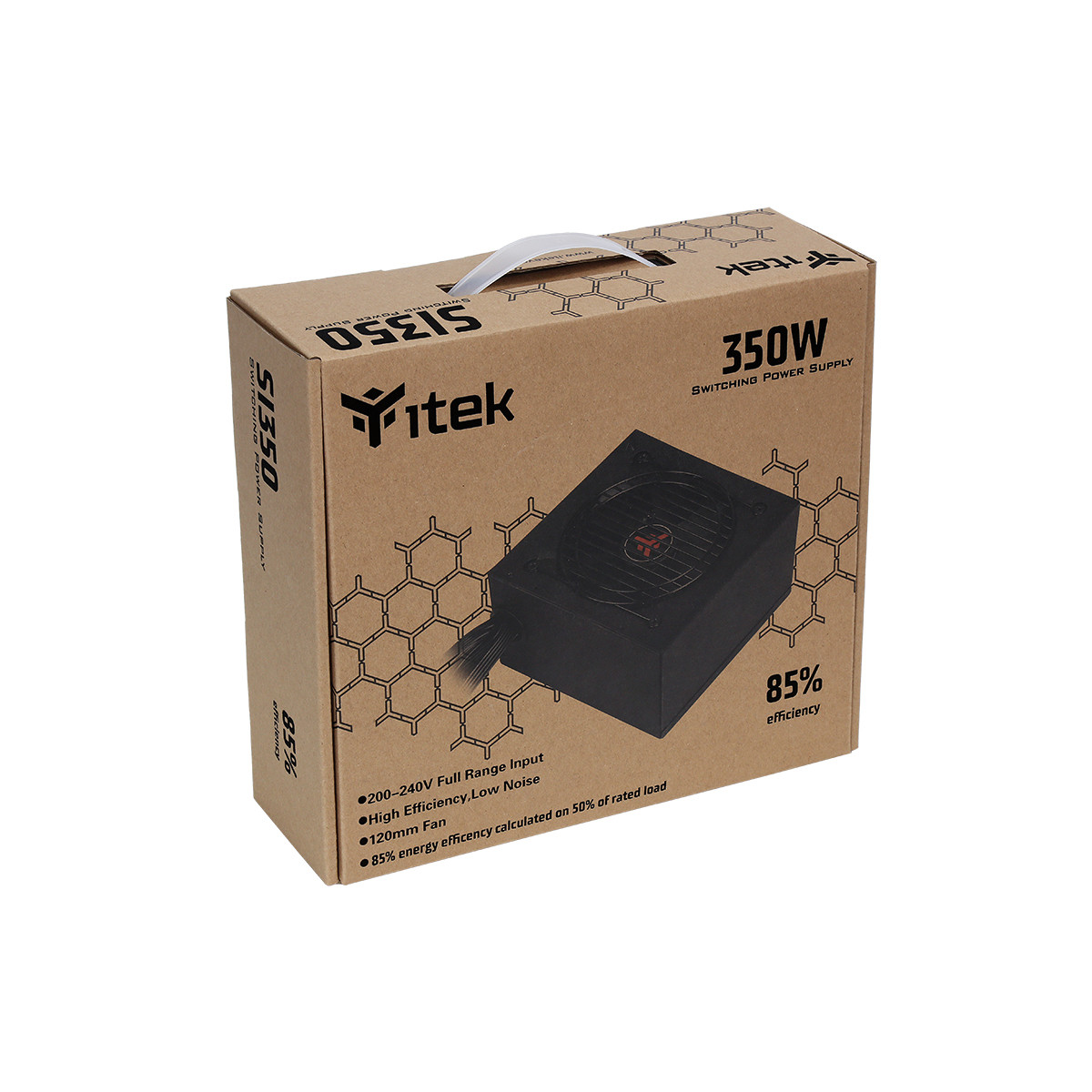 Alimentatore Vitek 350W su scatola marrone con immagine prodotto e specifiche.