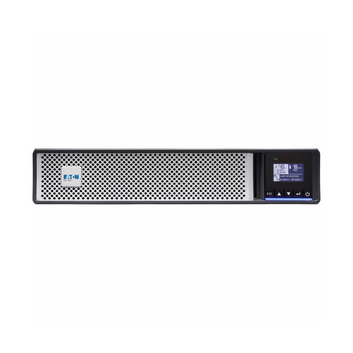 Eaton unterbrechungsfreie Stromversorgung mit digitalem Display und Bedienknöpfen.