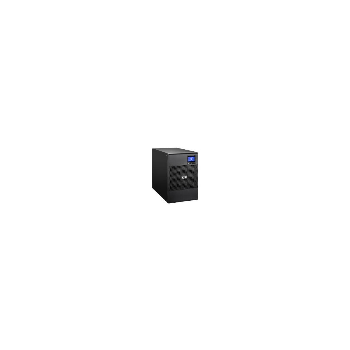 SAI Eaton negro con pantalla azul y logo plateado.
