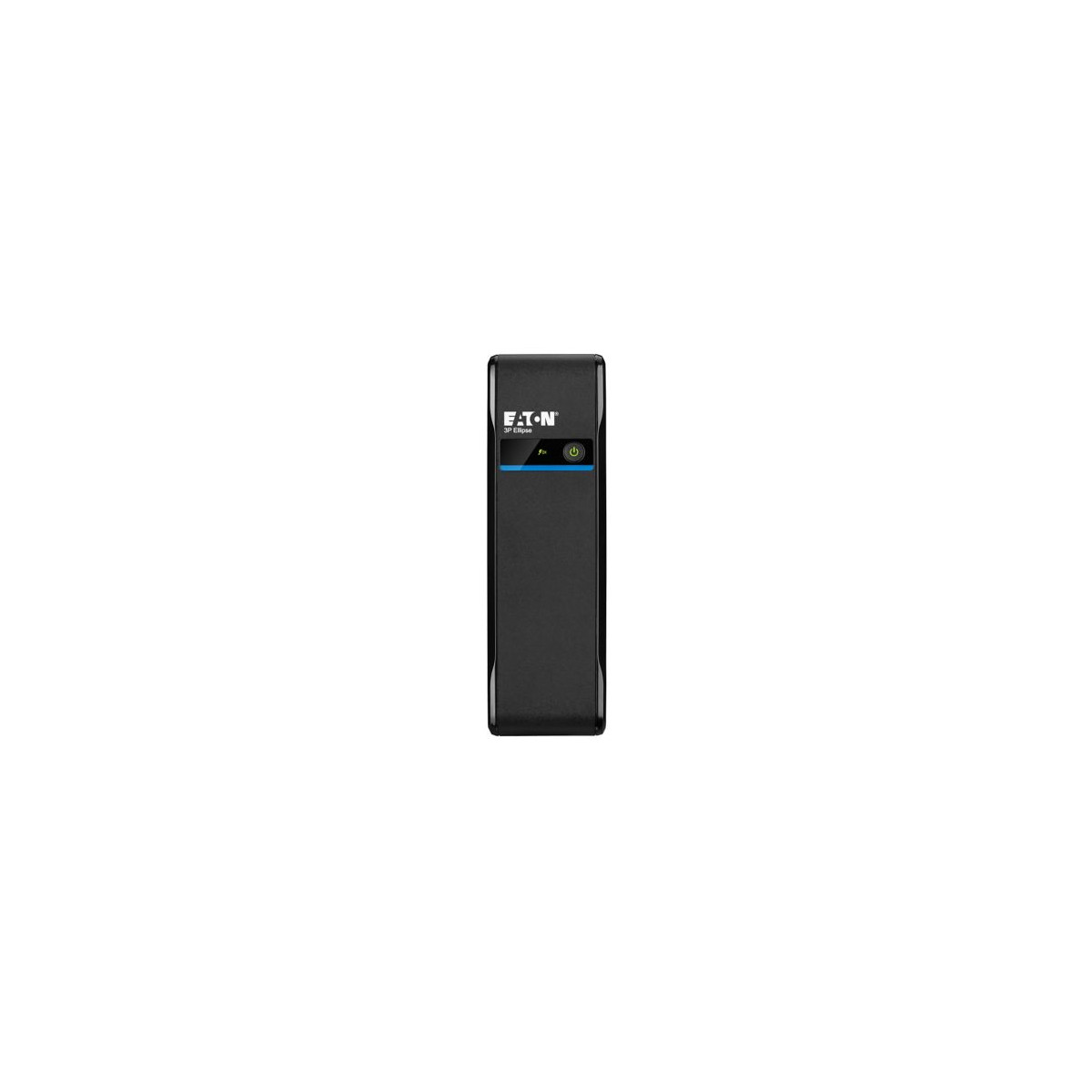 UPS Eaton 3P Ellipse nero con pulsante di accensione e spia blu.