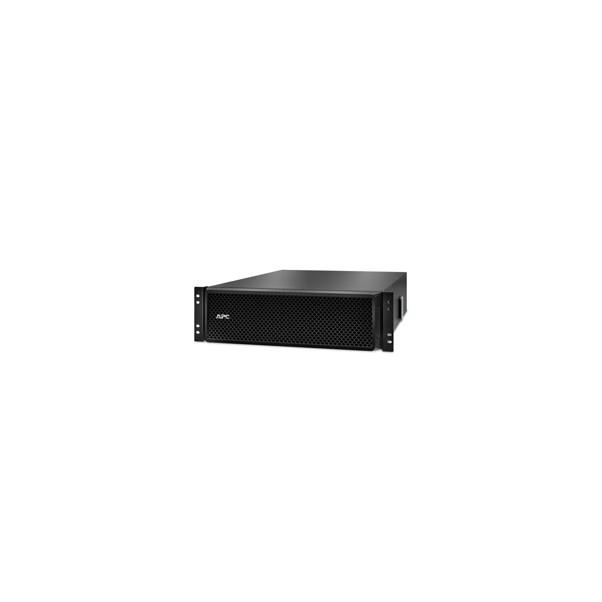 Ein schwarzer APC-Rackmount-Server mit Mesh-Frontplatte und Anzeigelichtern.