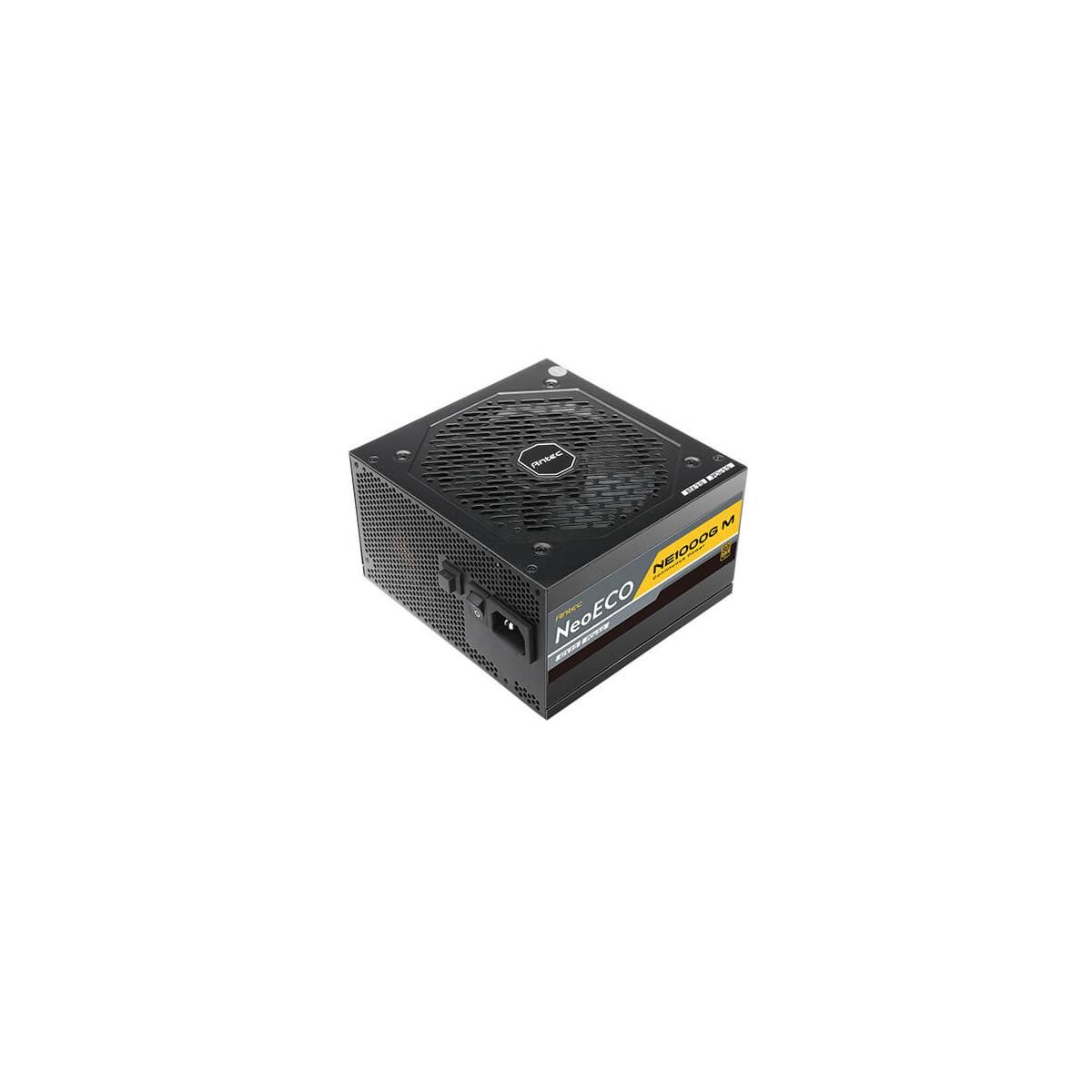 Alimentation noire avec grille de ventilateur et autocollant jaune indiquant NeoECO NE1000GM.