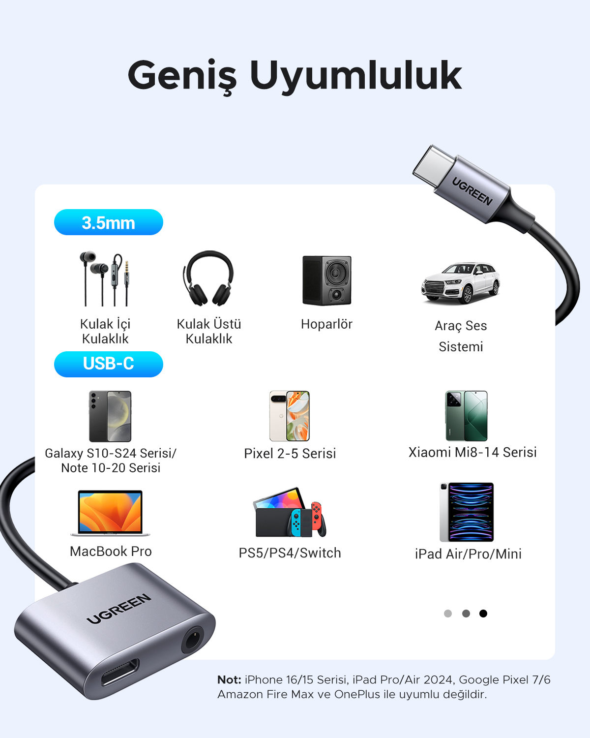 Adapter UGREEN USB-C do słuchawek 3,5 mm, laptopów, samochodów, telefonów.