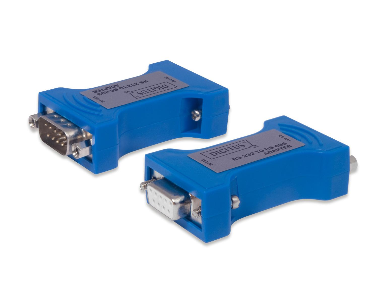 Due adattatori RS-232 a RS-485 blu con logo Digitus.