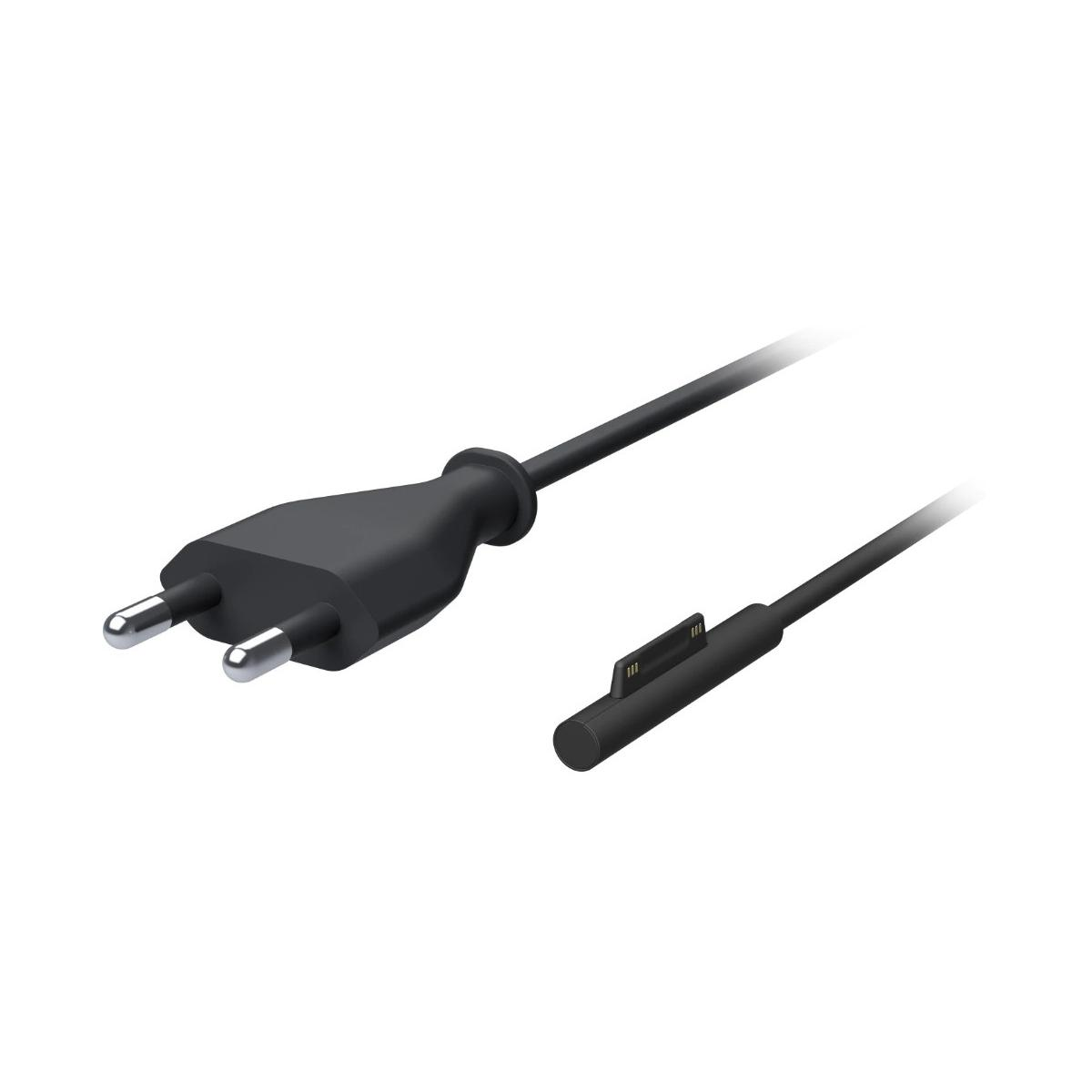 Cable de alimentación negro con enchufe europeo y conector de carga magnético.