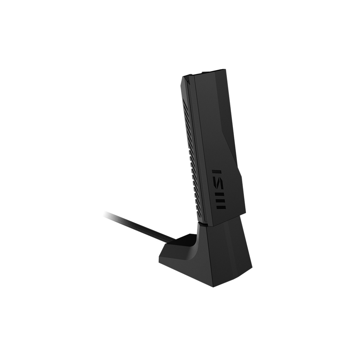 Black MSI antenna dongle with cable on a white background.