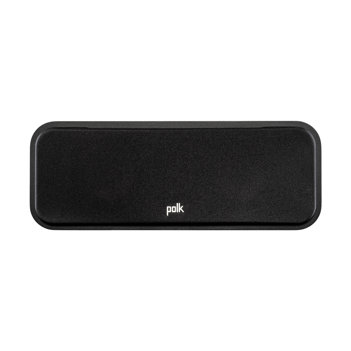 Schwarzer Polk Soundbar auf weißem Hintergrund.