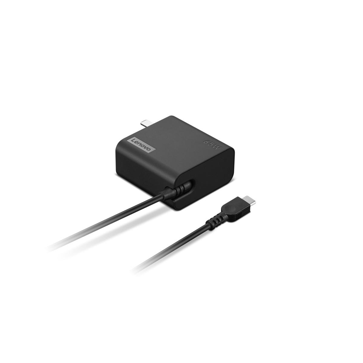 Czarny adapter Lenovo 65W z kablem USB-C.