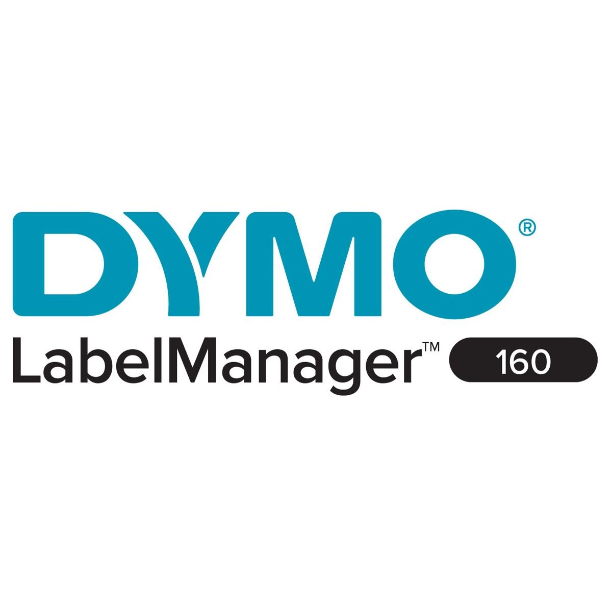 Logo DYMO LabelManager 160 w kolorze niebieskim i czarnym na białym tle.