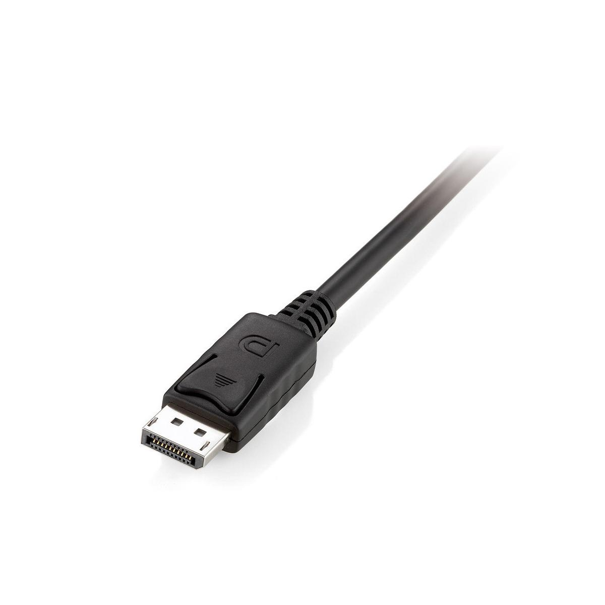Un câble DisplayPort noir avec un connecteur et une partie du câble visibles.