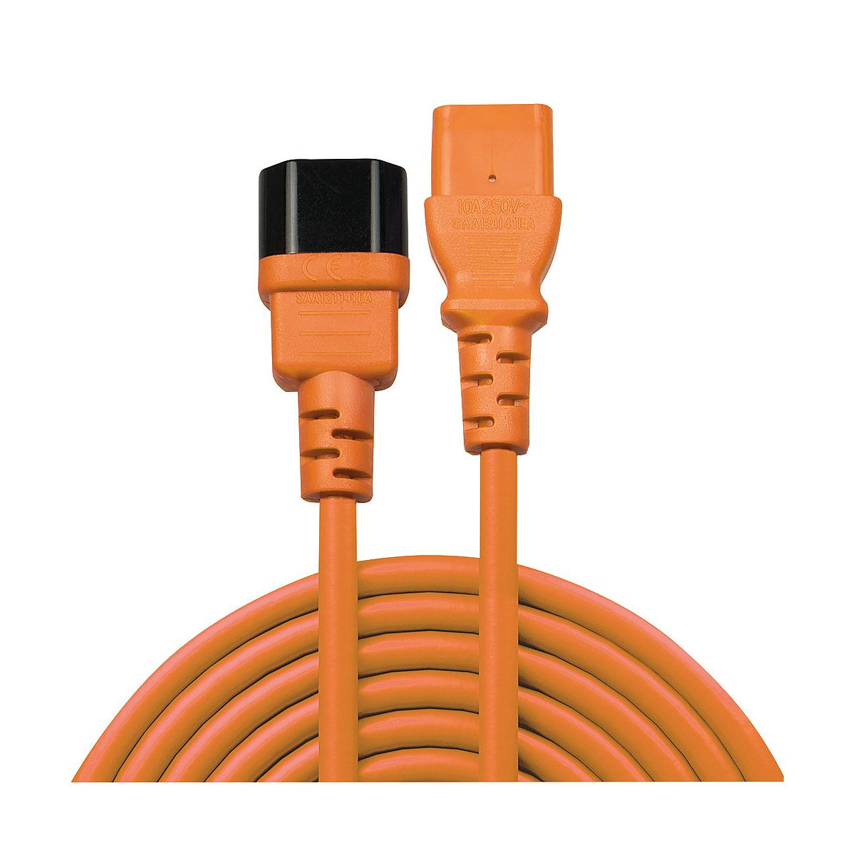 Two orange power cables with black and orange connectors lie coiled.