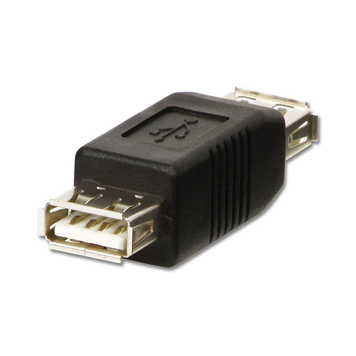Adattatore USB nero con connettori maschio e femmina.