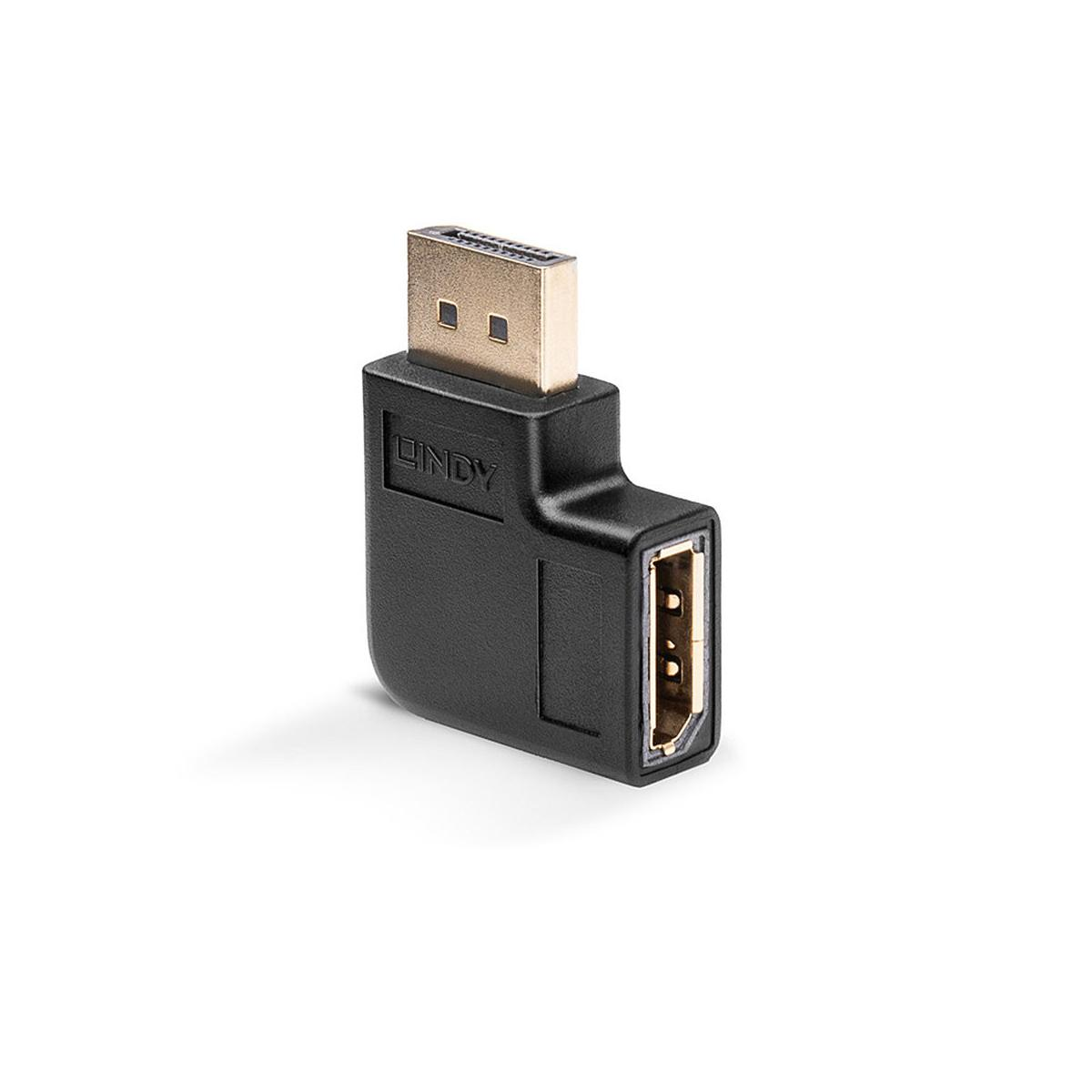 Schwarzer DisplayPort-zu-HDMI-Adapter mit goldenen Anschlüssen.