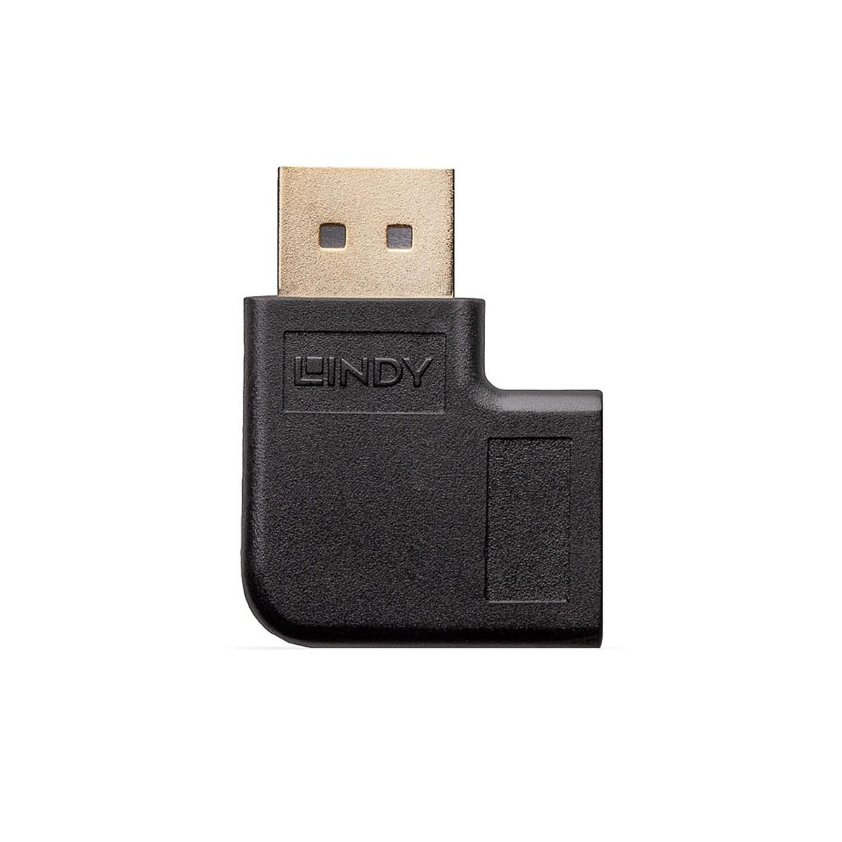 Schwarzer LINDY-Adapter mit goldenem Stecker und zwei rechteckigen Öffnungen.